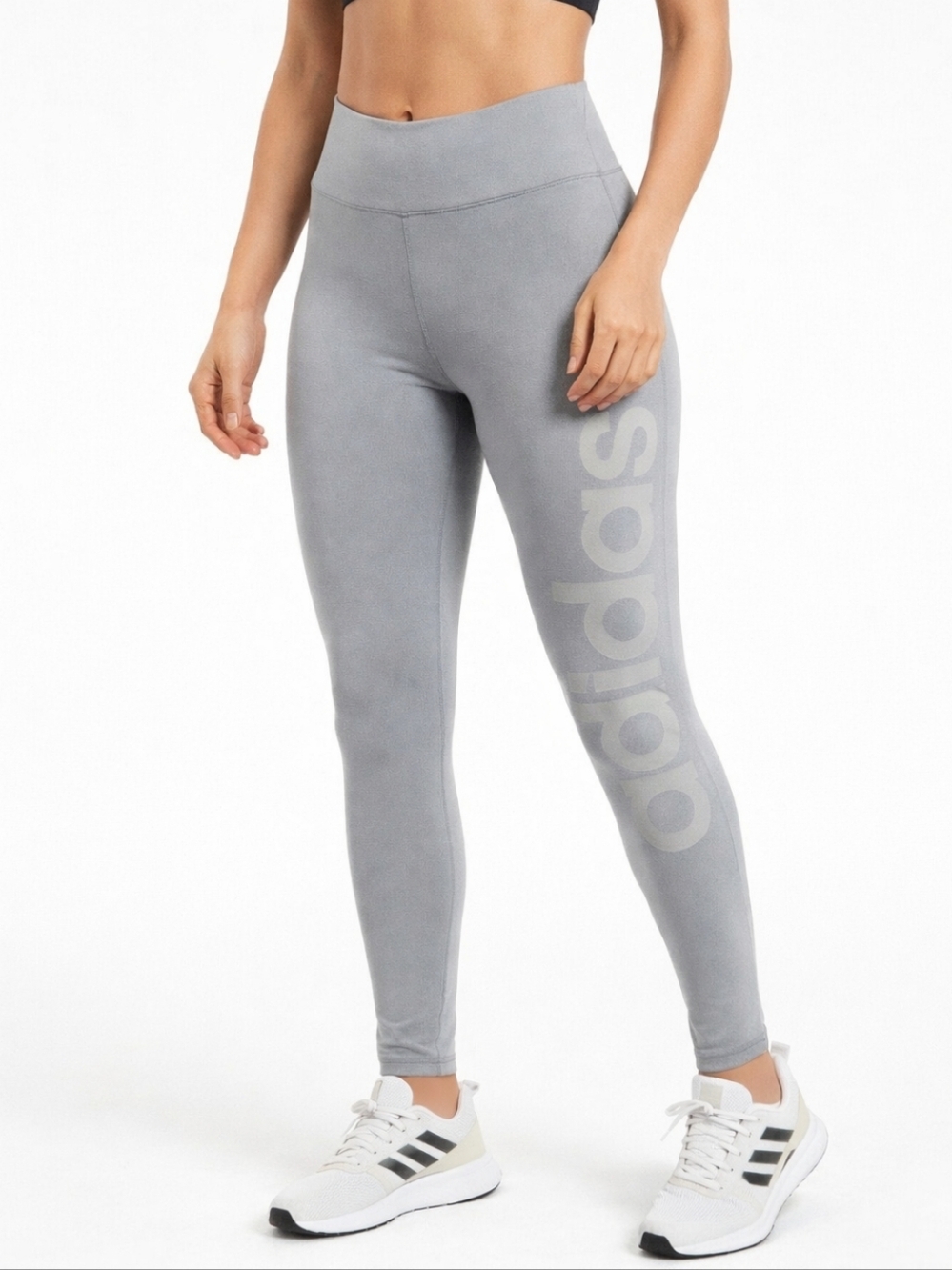 Adidas Gray Yoga Leggings Logo Spell Out Pants Sz Med